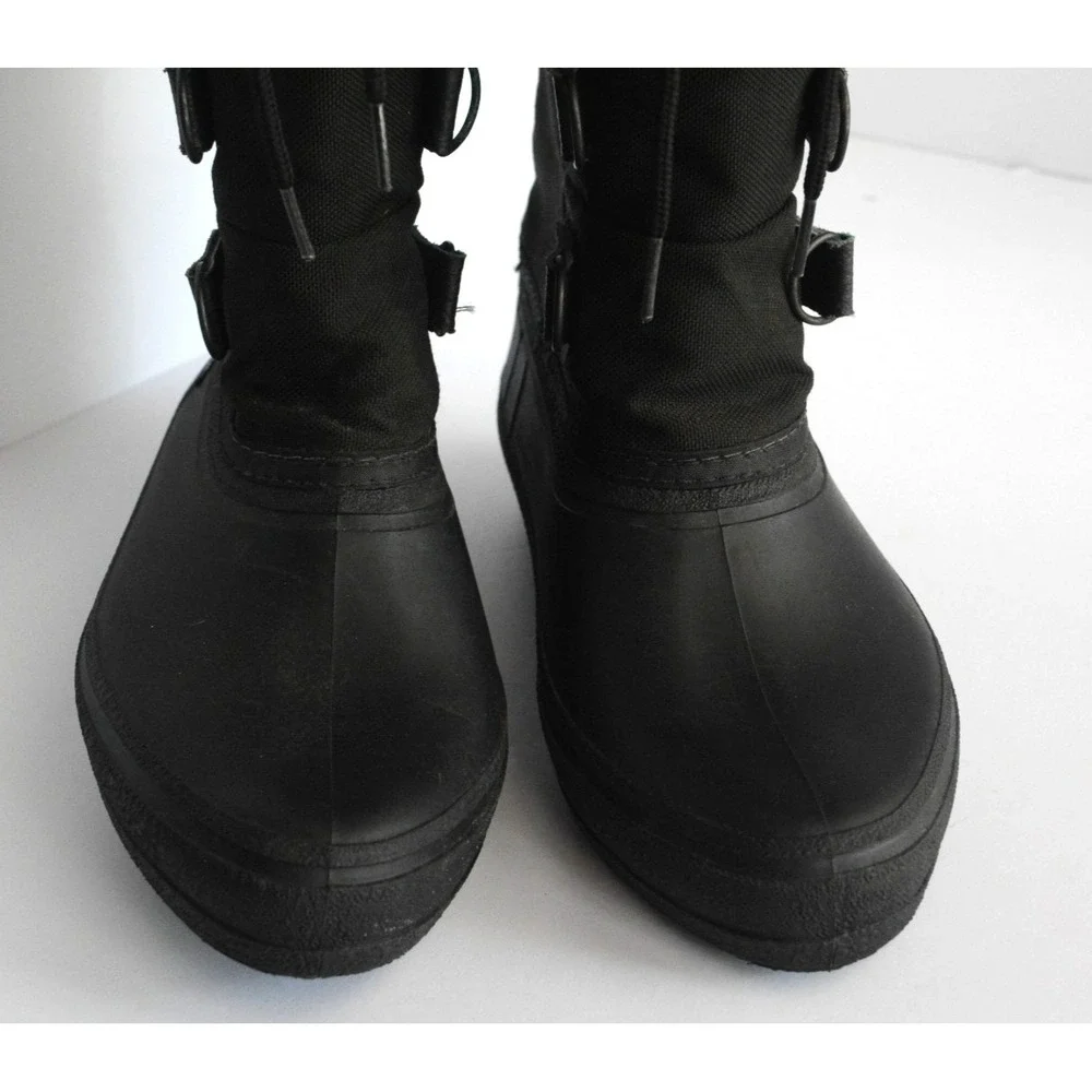 LL Bean Women's Black Canvas Pull On Mid Calf Drawstring Winter Boots Size 7 - Picture 9 of 16